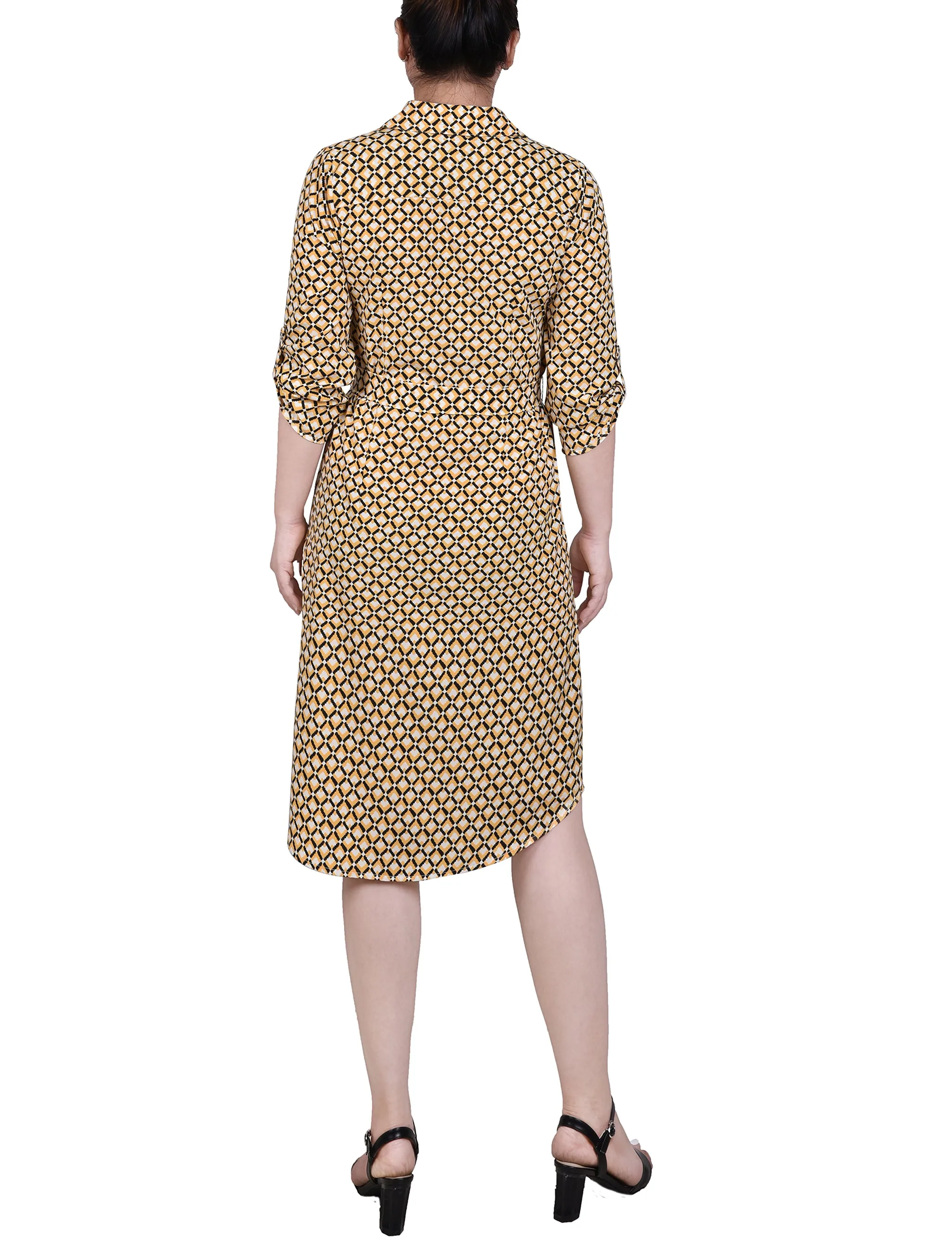 3/4 Roll Tab Zip Front Shirtdress