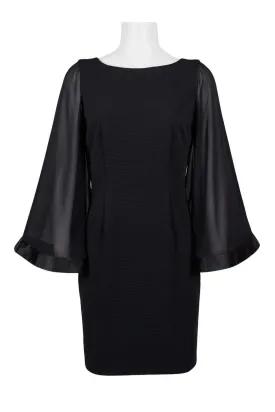 Adrianna Papell Crew Neck Long Sleeve Zipper Back Solid Ottoman Chiffon Dress