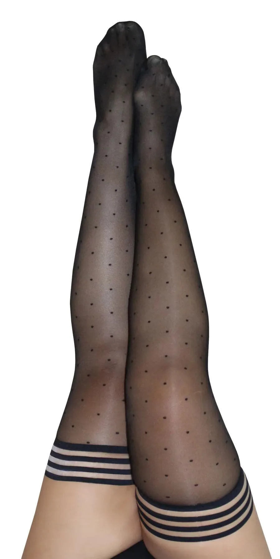 Ally - Polka Dot Thigh High - Size D - Black