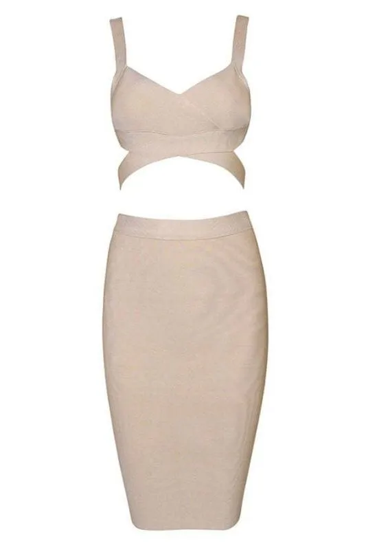 Ang Bandage Top and Knee Length Skirt Set- Cream