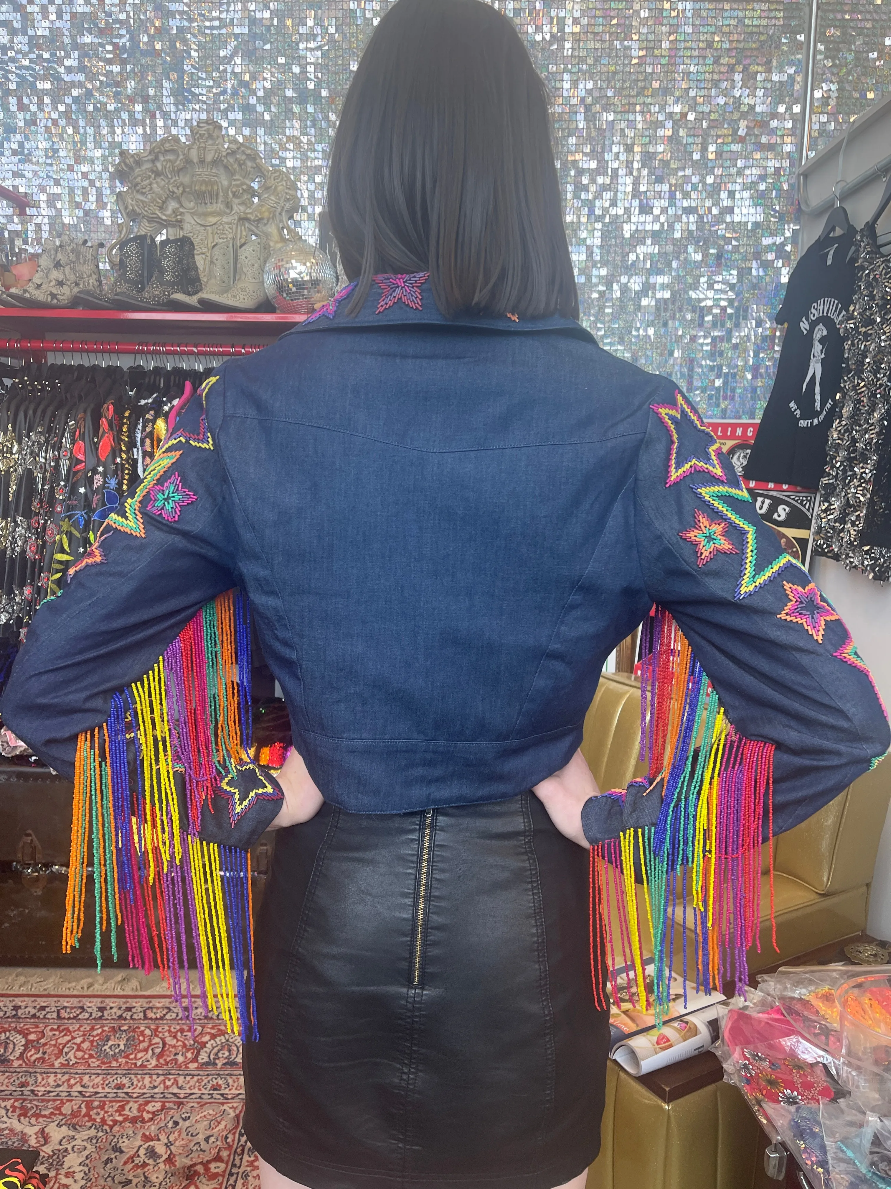 Any Old Iron Denim Fringetastic Moto Jacket