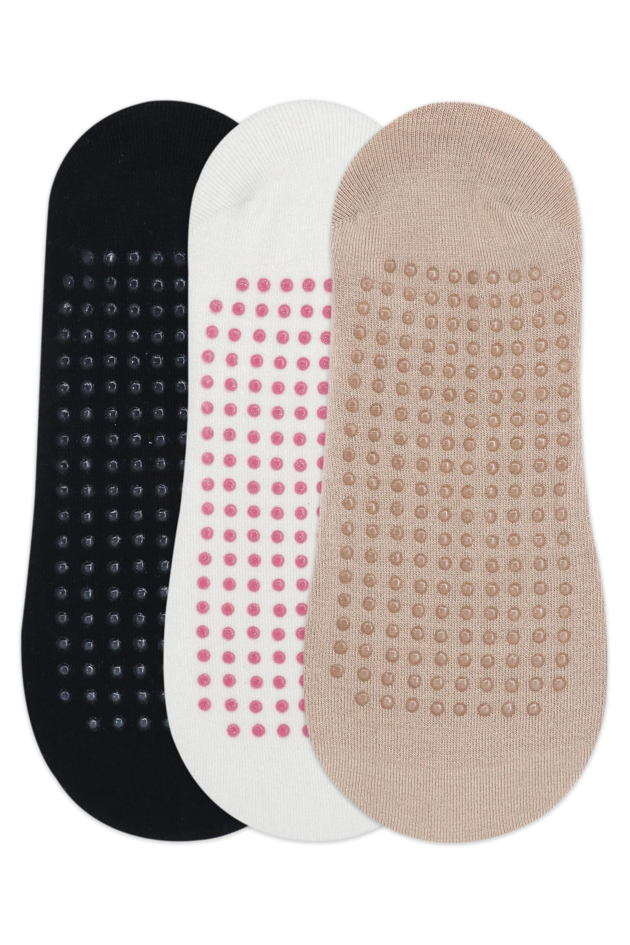 Balenzia Women's Anti Bacterial Yoga Socks with Anti Skid- (Pack of 3 Pairs/1U)- (Black,White,Beige)