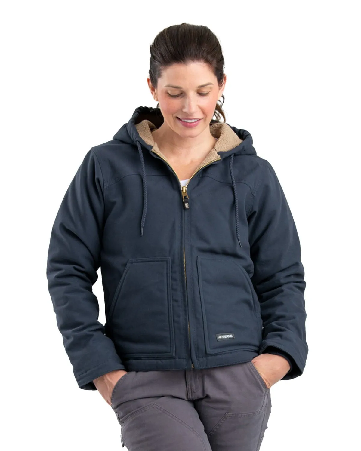 Berne Apparel Womens Sherpa-Lined Duck Hooded Deep Ocean 100% Cotton Jacket