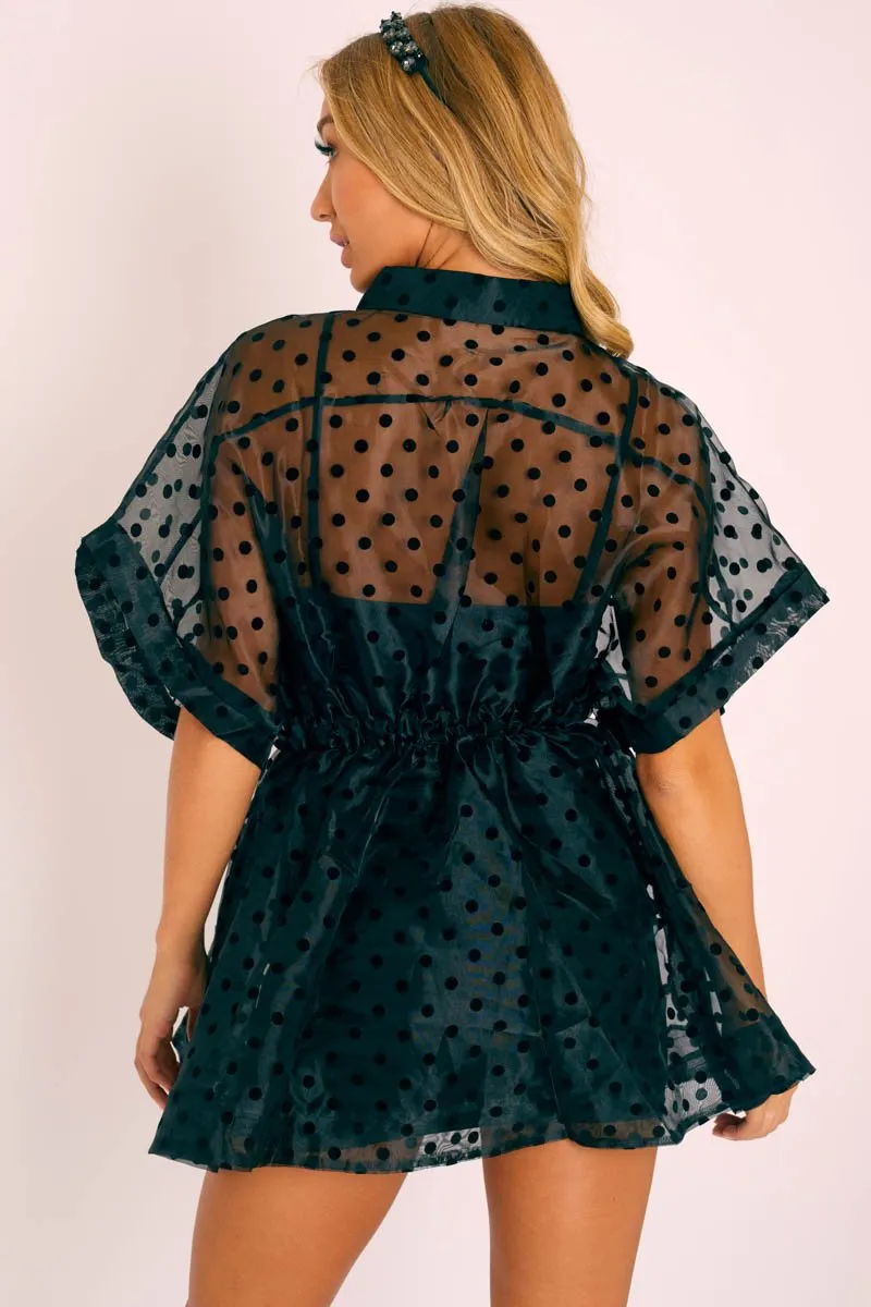 Black Organza Polka Slip Insert Shirt Dress - Nathalia