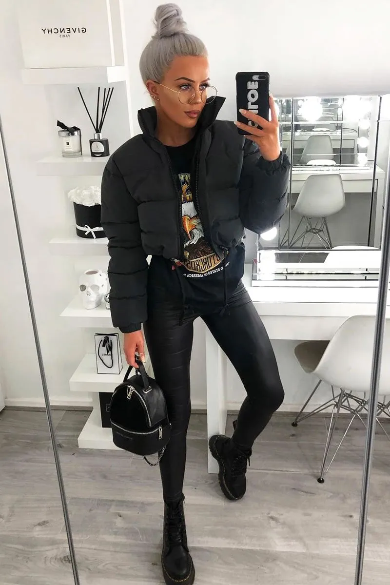 Black Padded Cropped Puffer Coat - Cameo