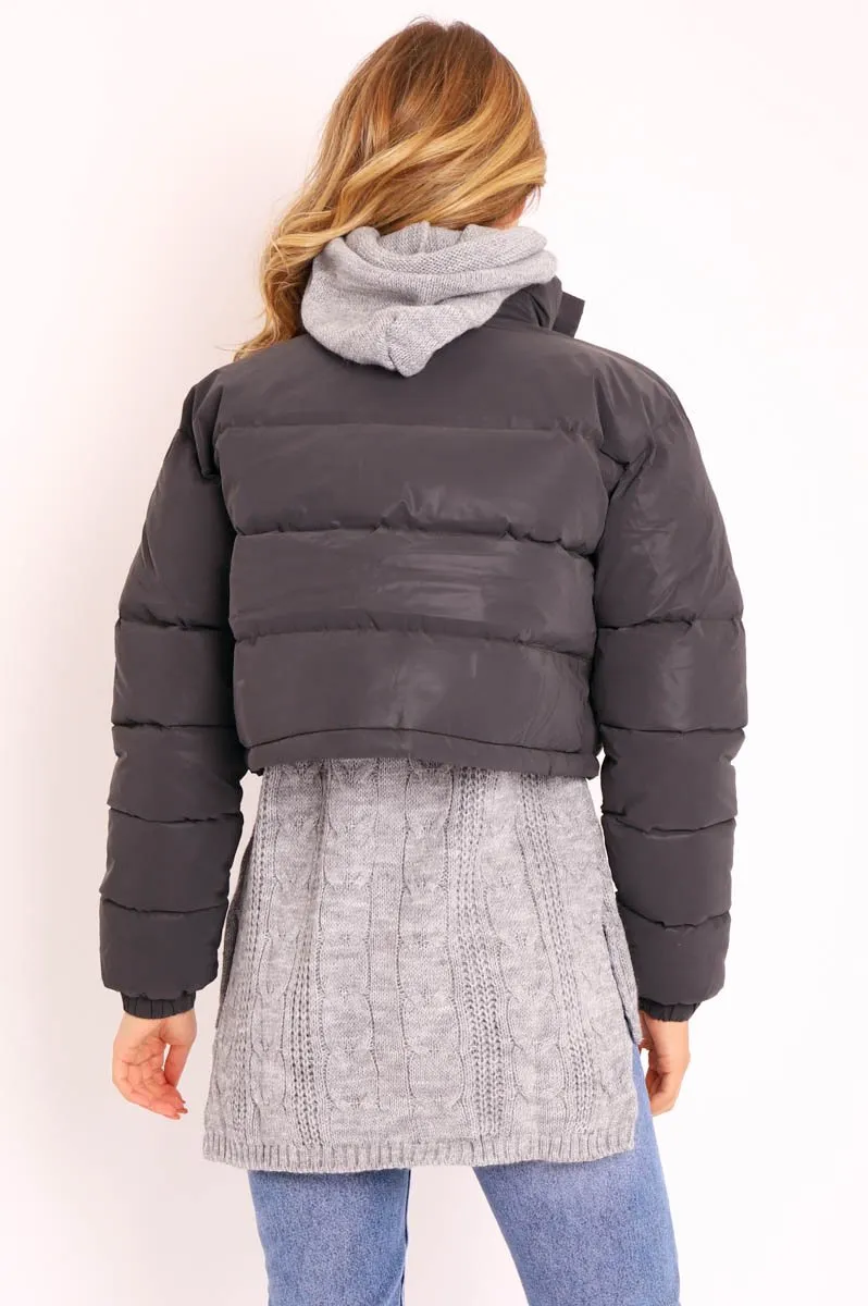 Black Padded Cropped Puffer Coat - Cameo