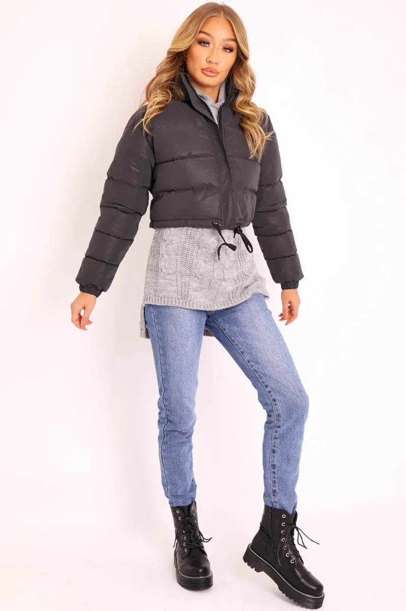 Black Padded Cropped Puffer Coat - Cameo