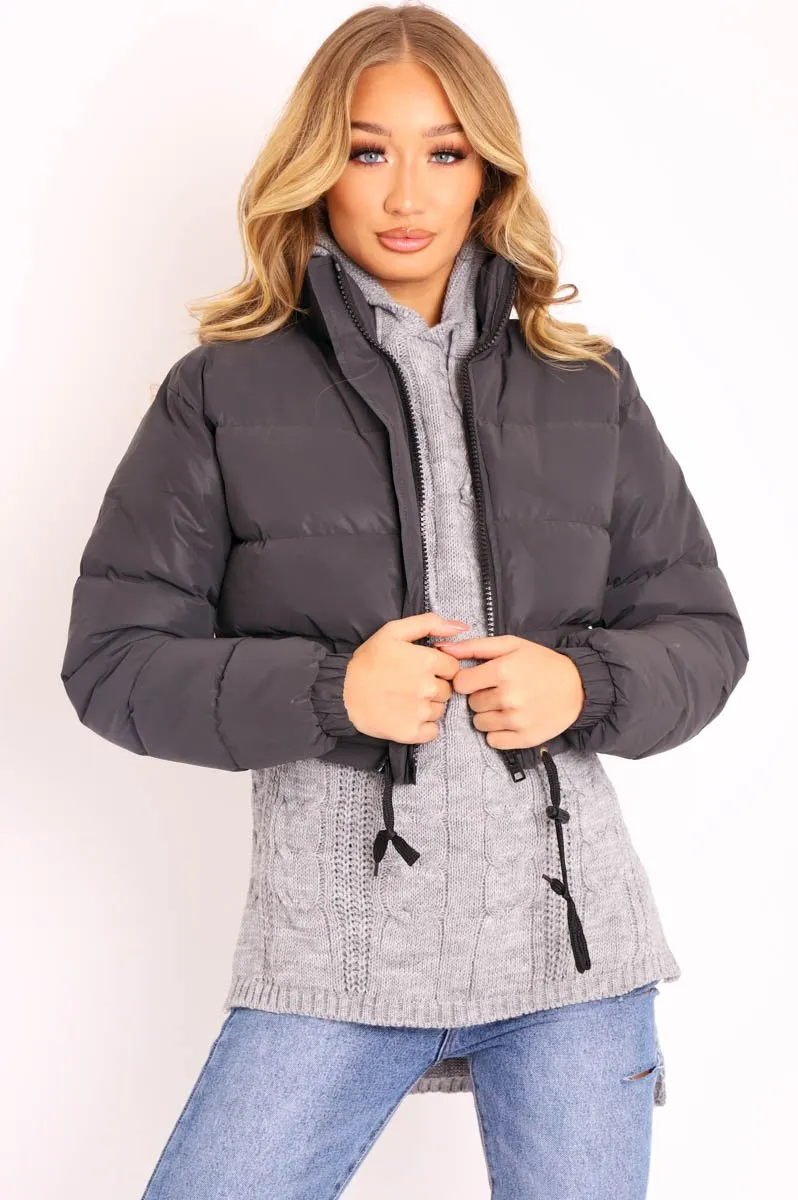 Black Padded Cropped Puffer Coat - Cameo