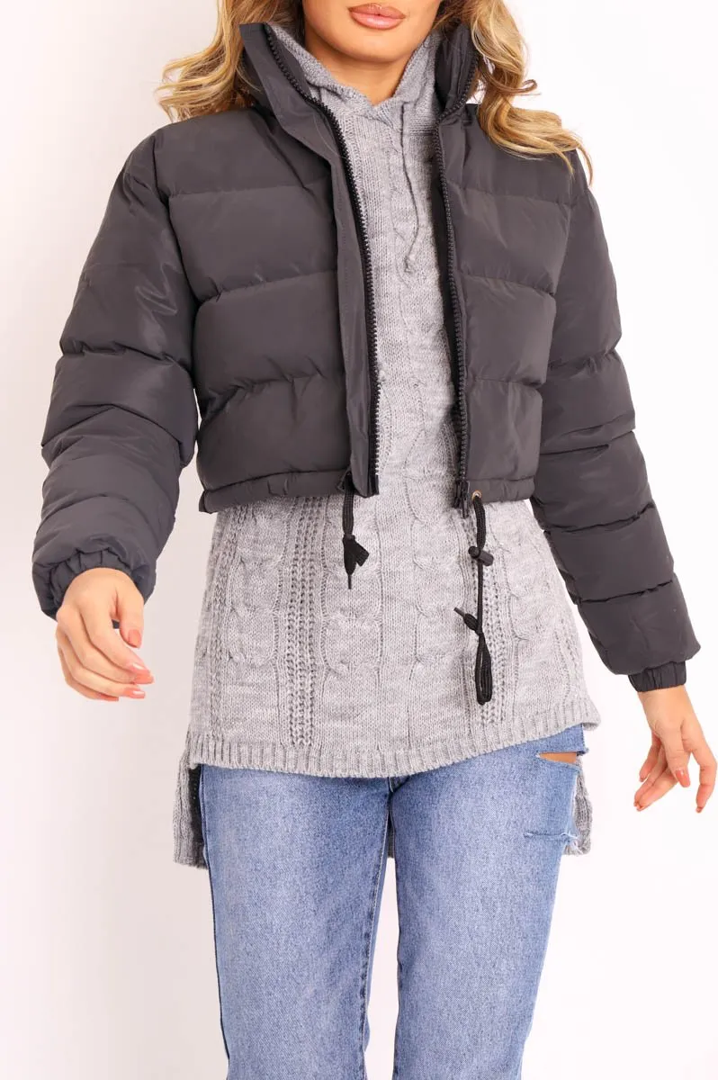 Black Padded Cropped Puffer Coat - Cameo