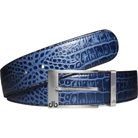 Blue Crocodile Textured Leather Belt with Prong Buckle