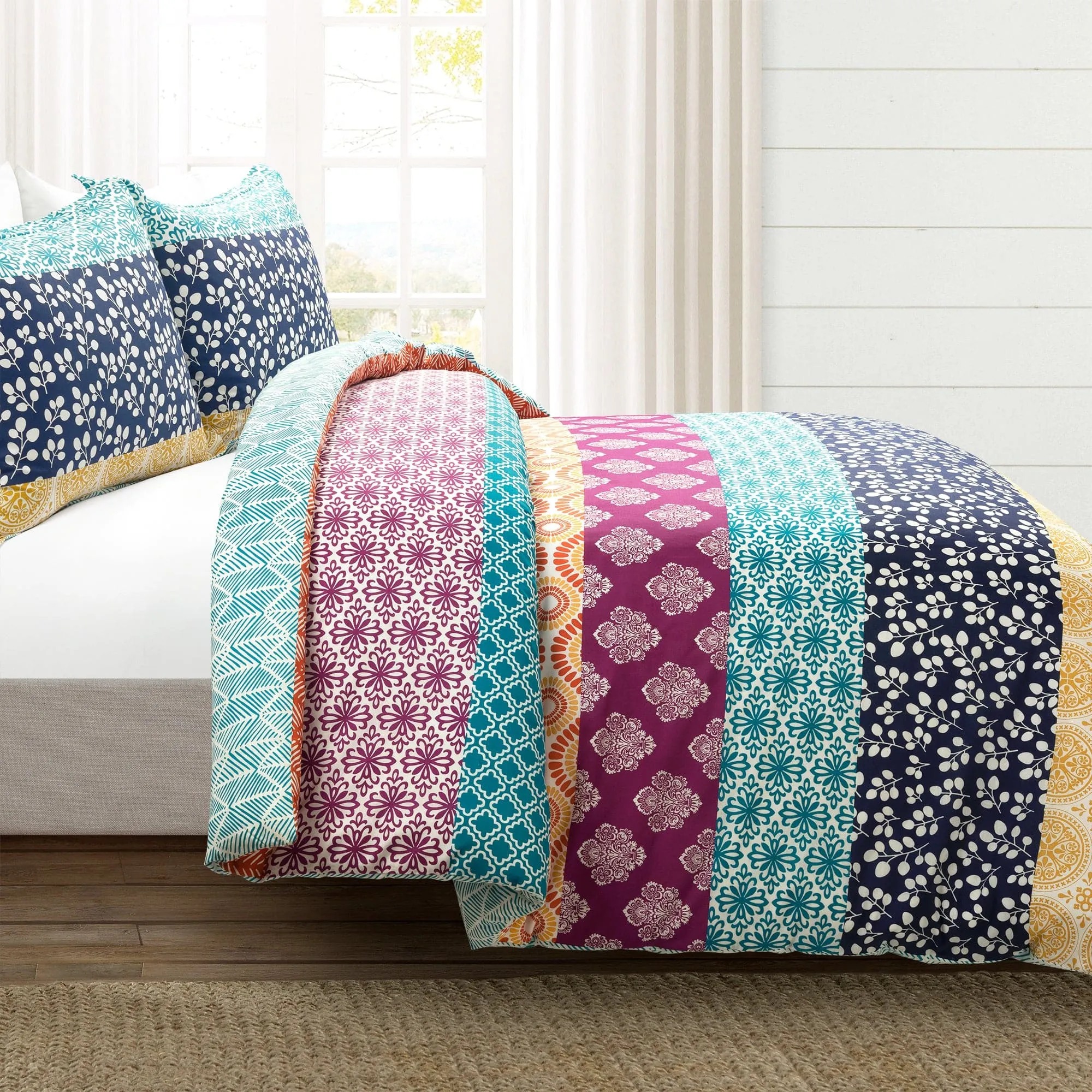 Bohemian Stripe Cotton Reversible Duvet Cover Set