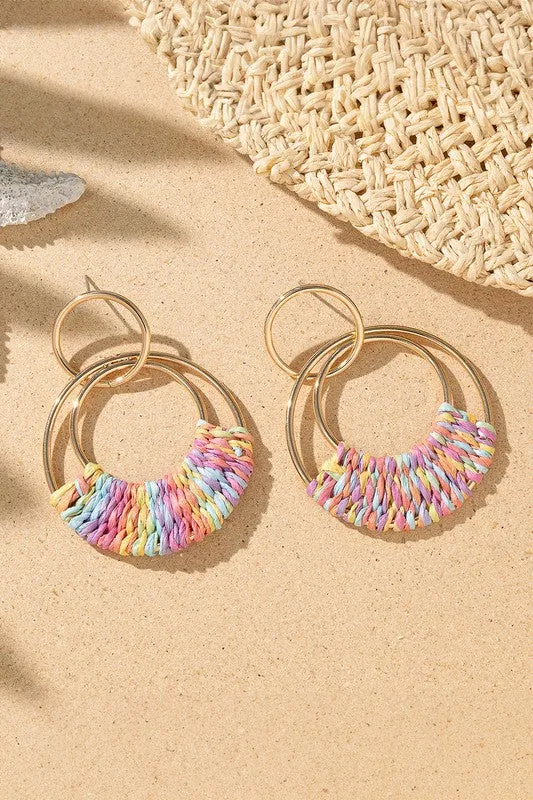 Bohemian Woven Raffia Dangle Earrings