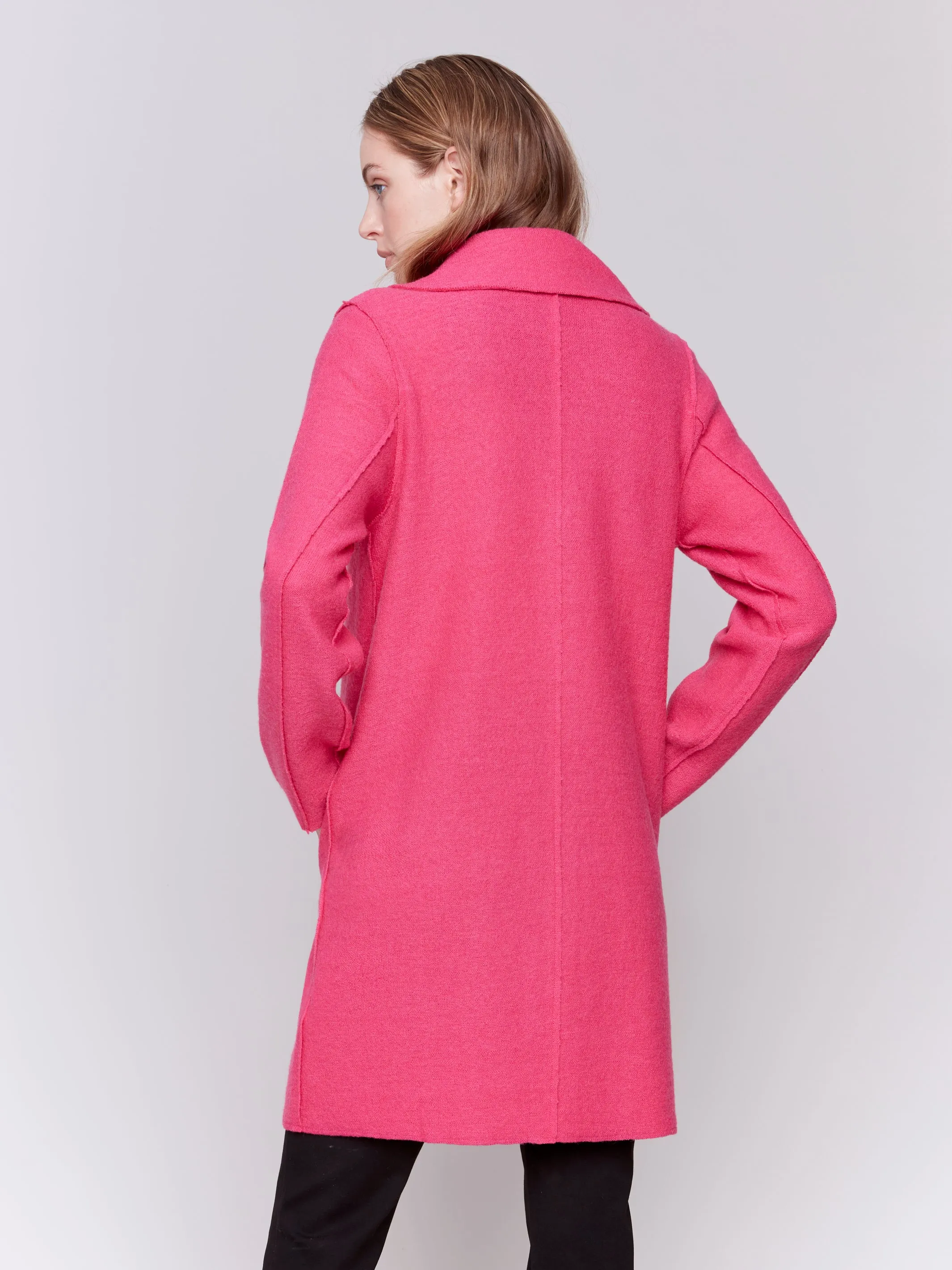 Boiled Wool Long Vest Magenta by Charlie B