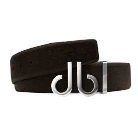 Brown Db Icon Pattern Embossed Leather Belt With Druh Db Silver Icon Buckle