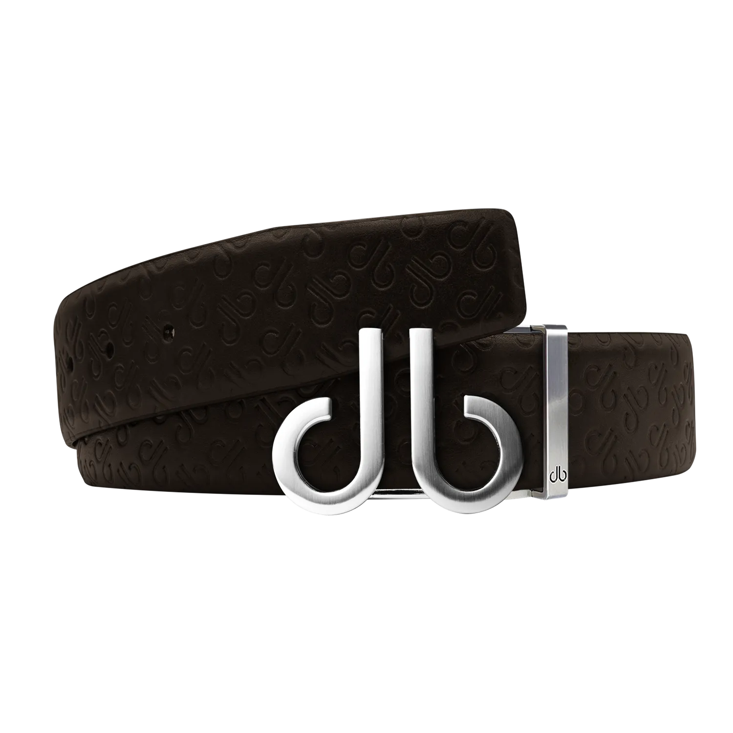 Brown Db Icon Pattern Embossed Leather Belt With Druh Db Silver Icon Buckle