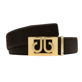 Brown Db Icon Pattern Embossed Leather Belt With Gold Db Classic Thru Buckle