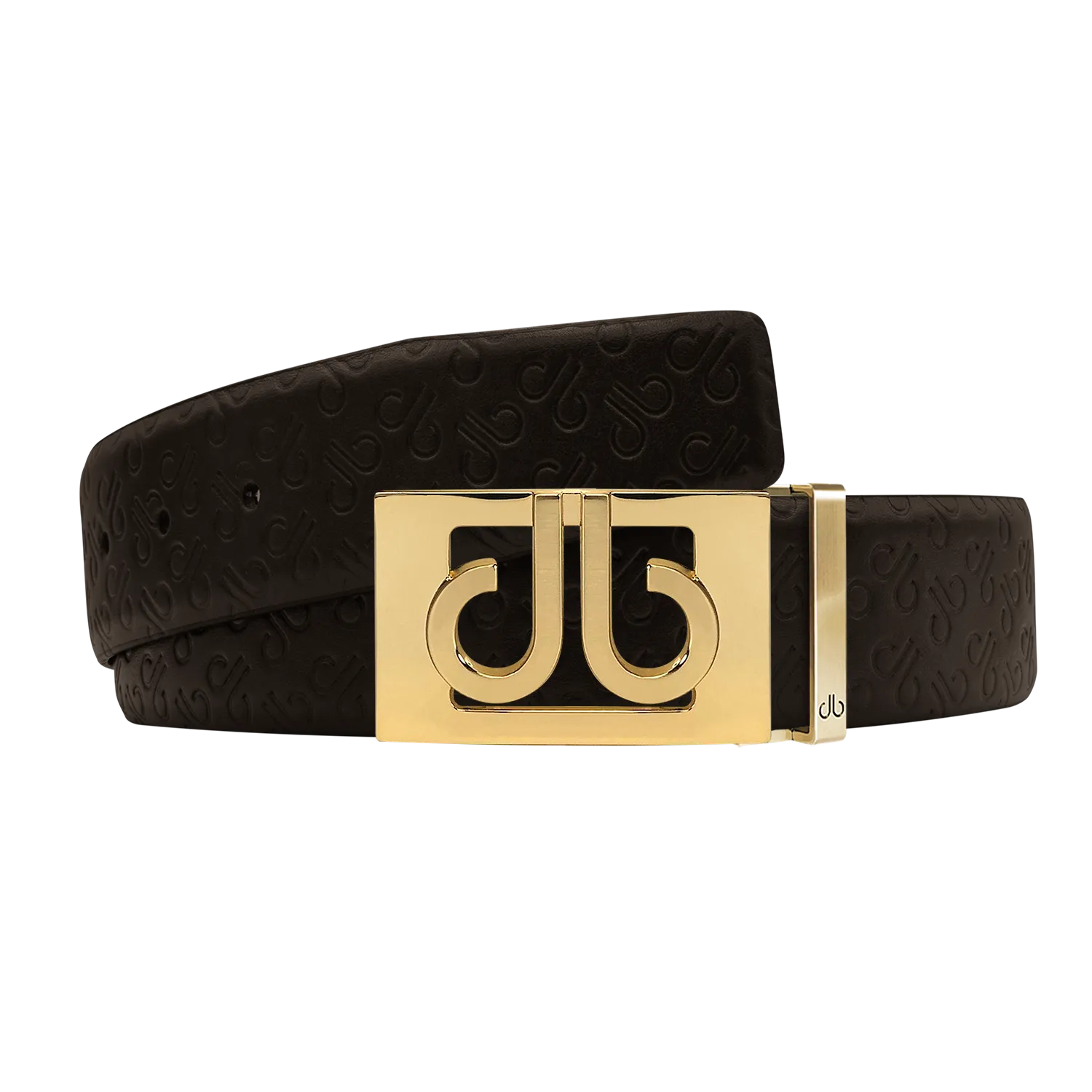 Brown Db Icon Pattern Embossed Leather Belt With Gold Db Classic Thru Buckle