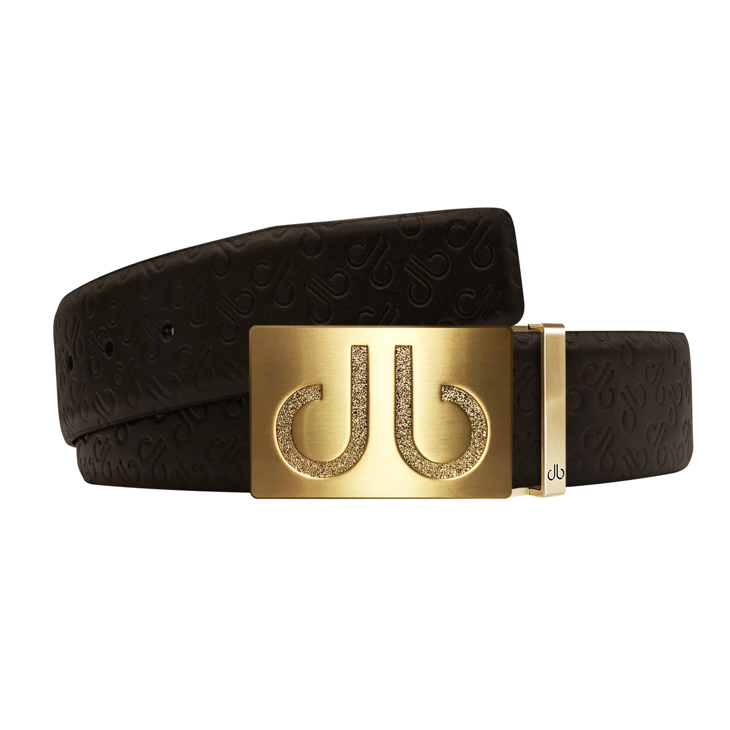 Brown Db Icon Pattern Embossed Leather Belt With Gold Druh Db Classic Buckle