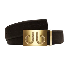 Brown Db Icon Pattern Embossed Leather Belt With Gold Druh Db Classic Buckle