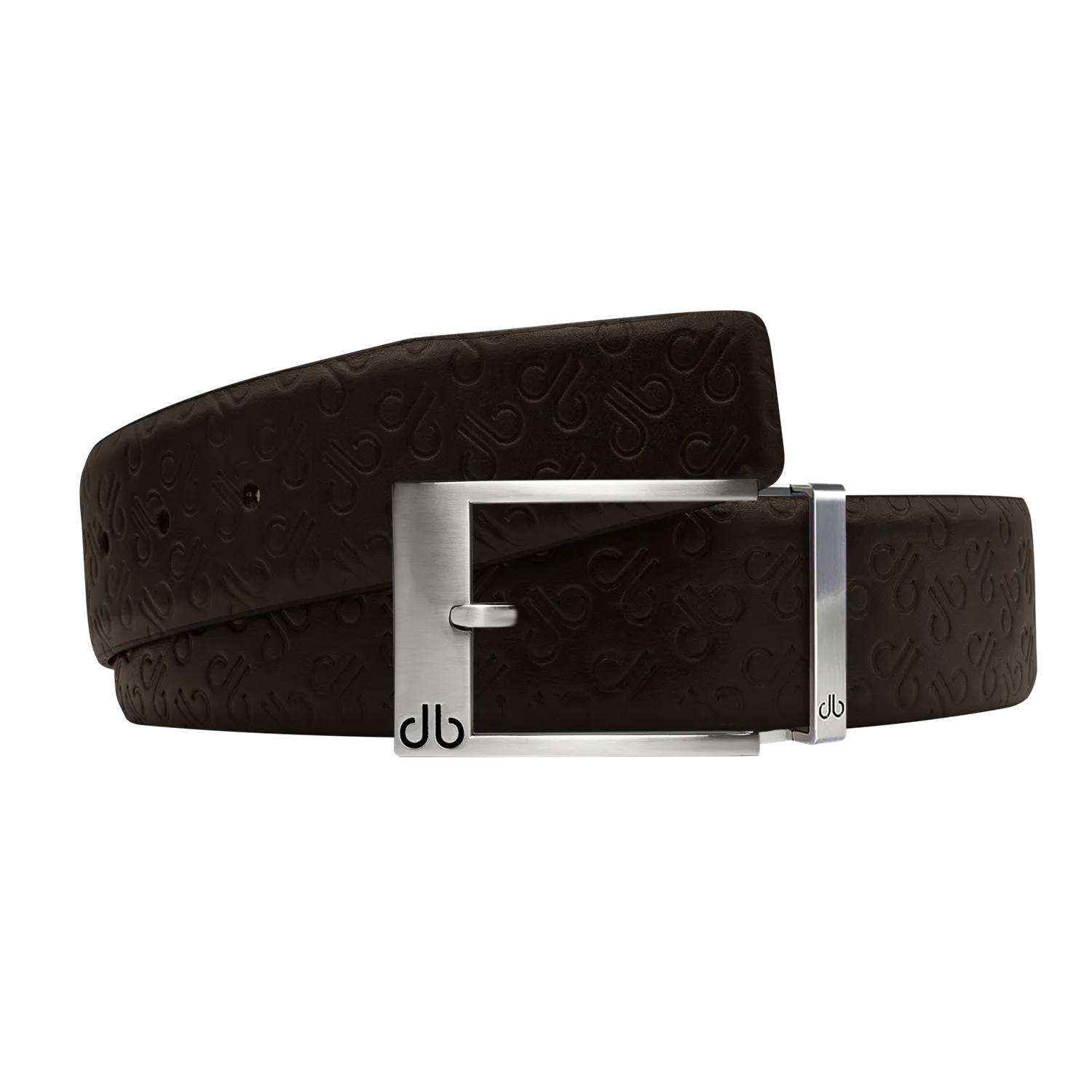 Brown Db Icon Pattern Embossed Leather Belt With Silver Classic Prong Buckle