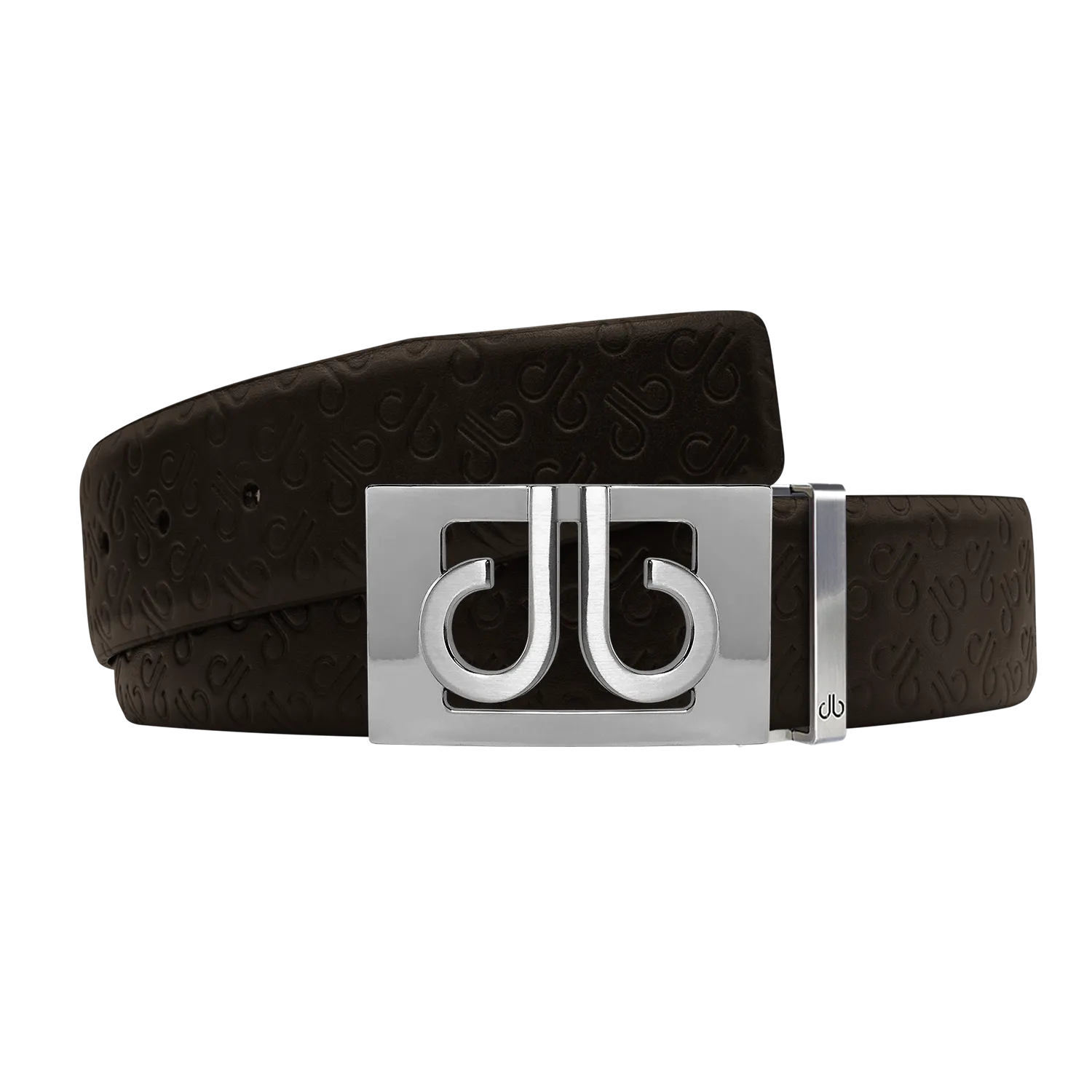 Brown Db Icon Pattern Embossed Leather Belt With Silver Db Classic Thru Buckle