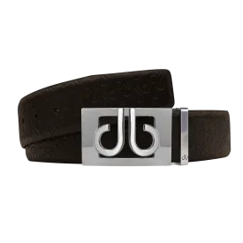 Brown Db Icon Pattern Embossed Leather Belt With Silver Db Classic Thru Buckle