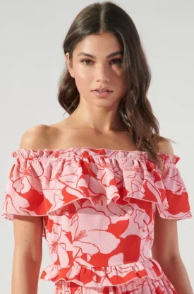 Caliente Pink Lemonade Ruffle Off the Shoulder Crop Top by Sugarlips