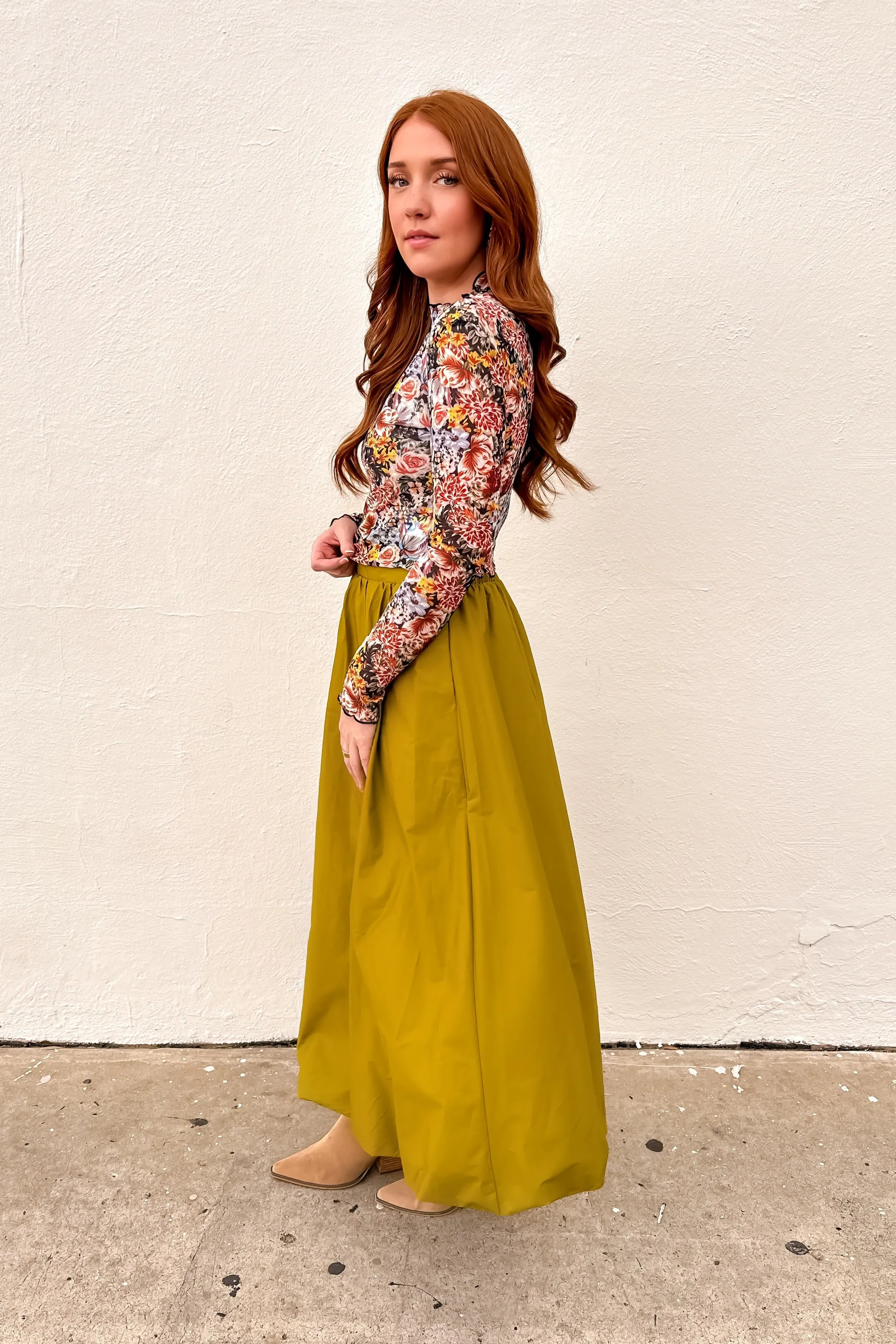 Chartreuse Bubble Maxi Skirt