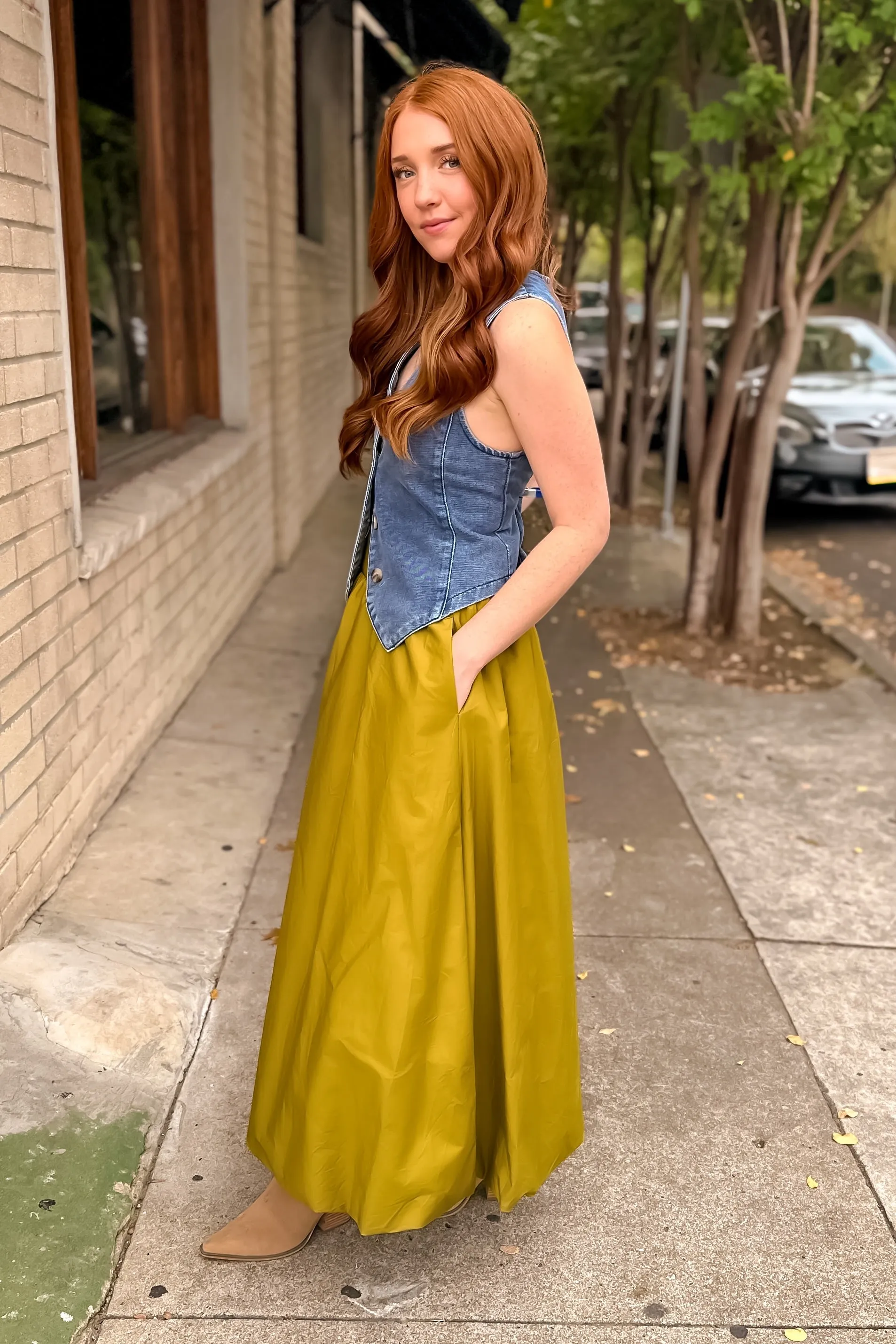 Chartreuse Bubble Maxi Skirt