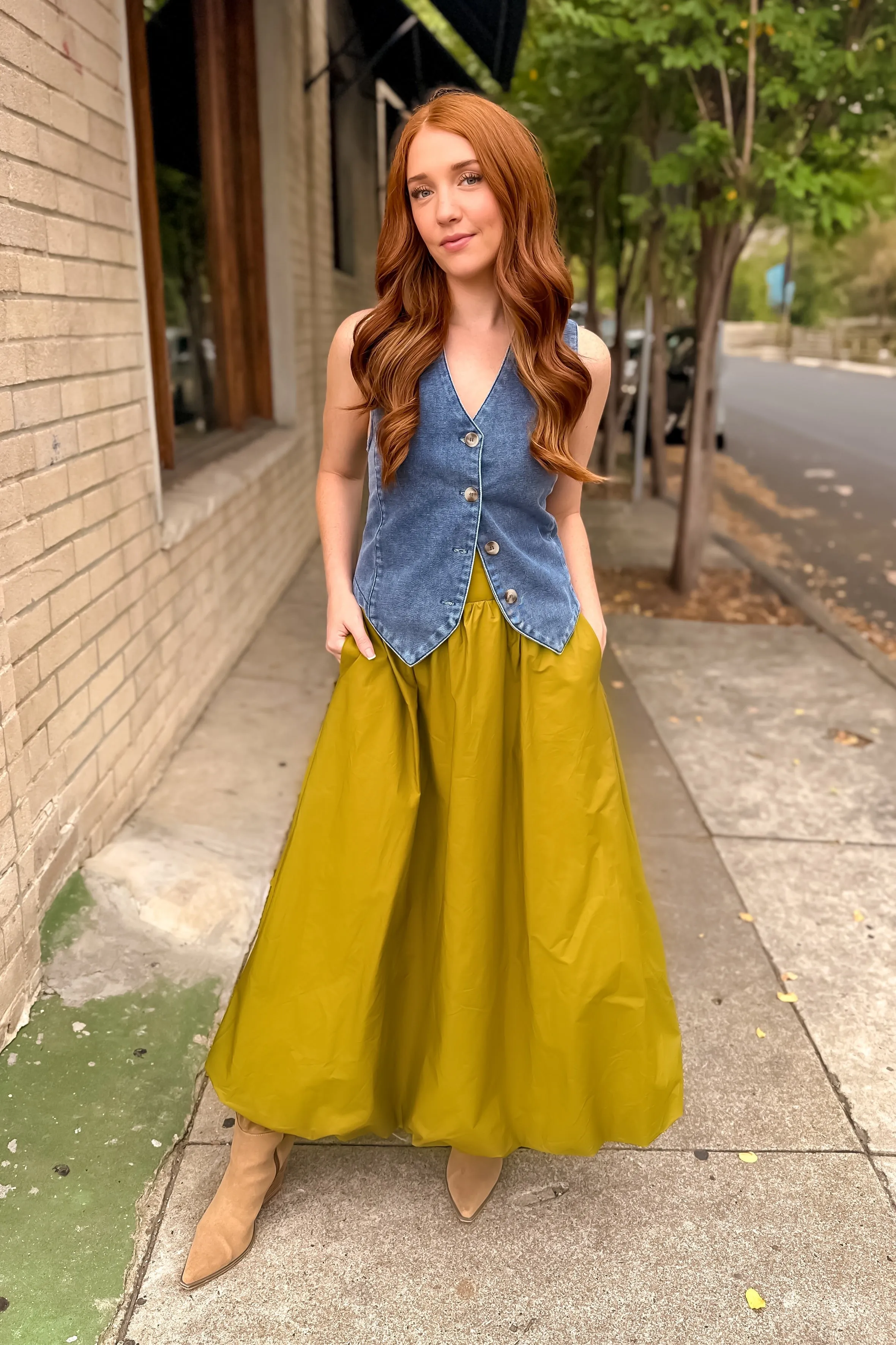 Chartreuse Bubble Maxi Skirt