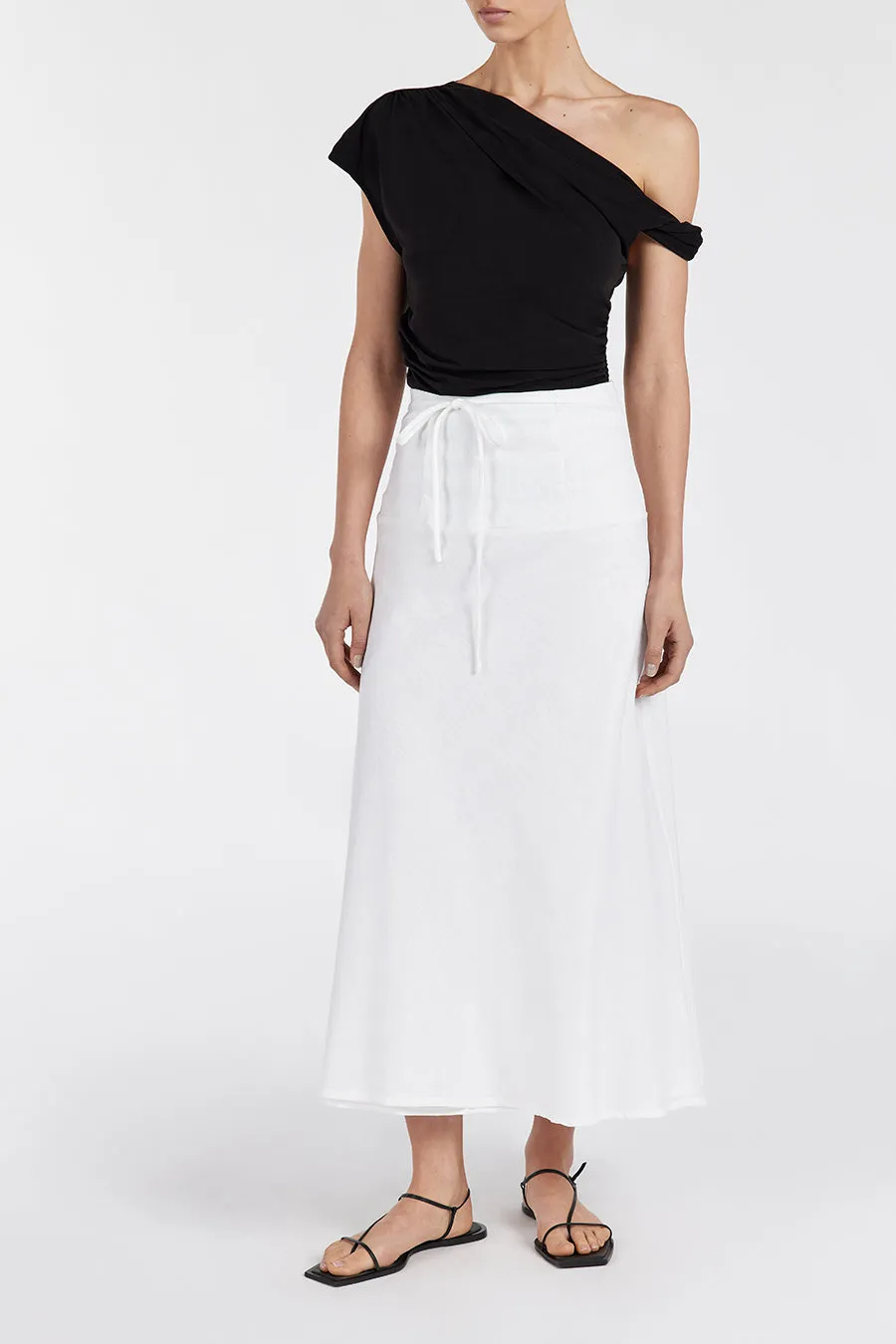 CLO WHITE LINEN MIDI SKIRT