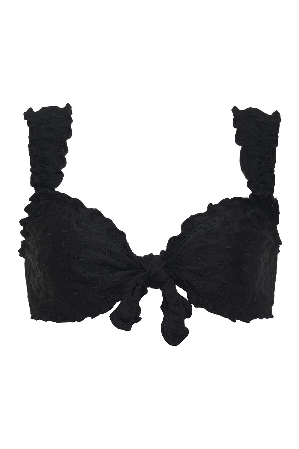 Colby Eyelet Ruffle Bikini Top - Black