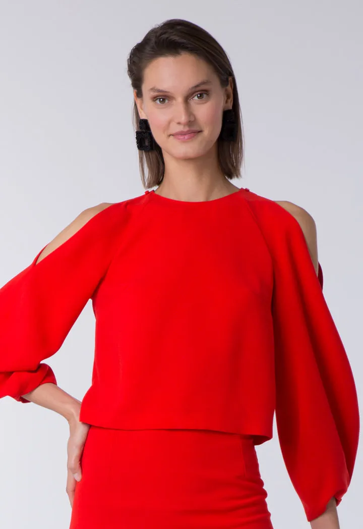 Cold Shoulder Balloon Sleeve Blouse