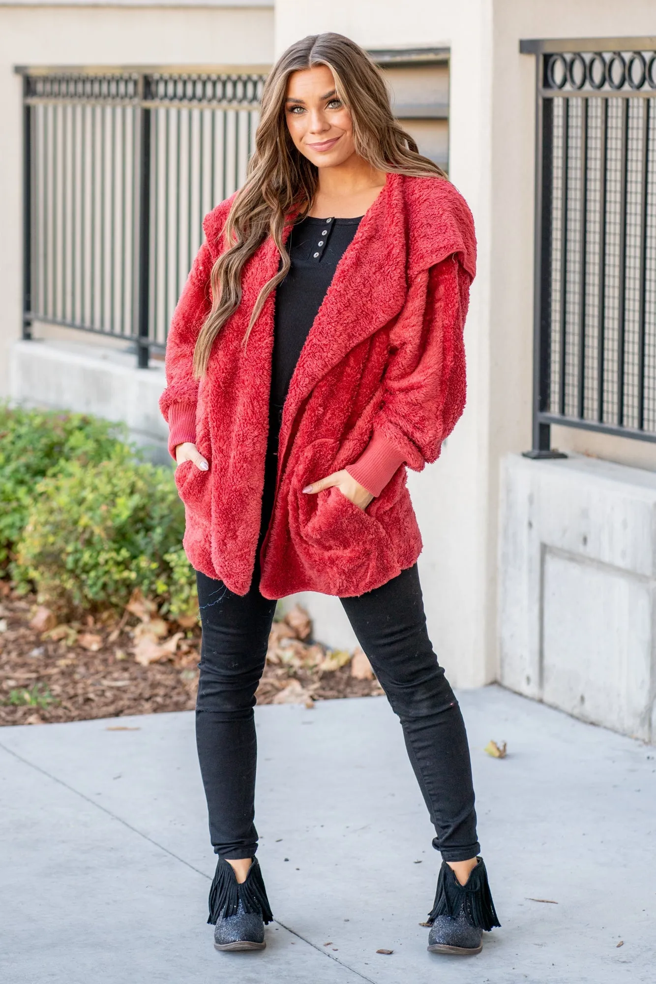 Cozy Sherpa Jacket - Red