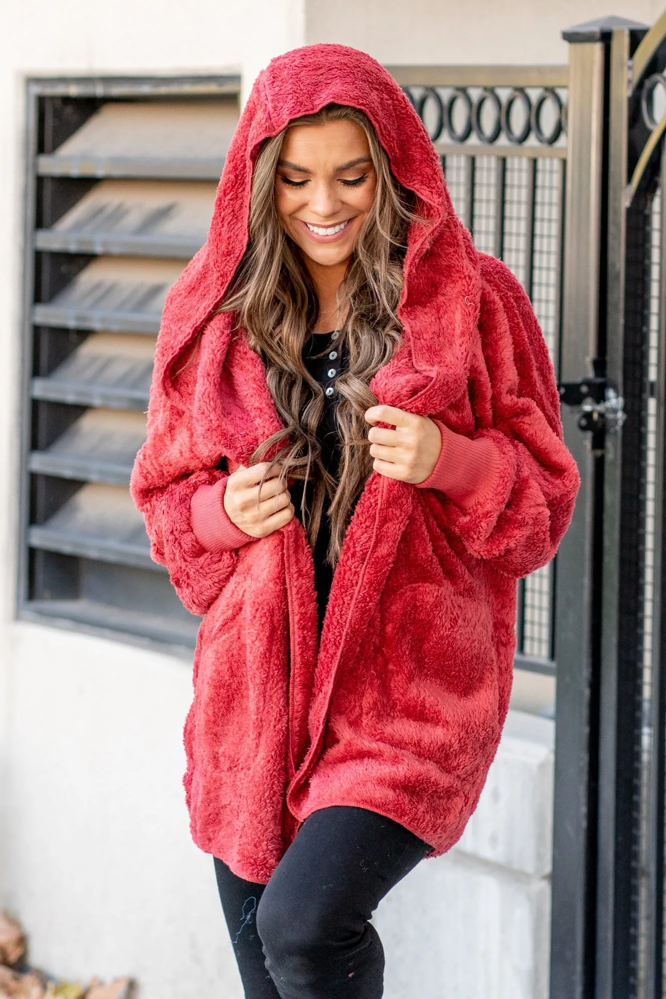 Cozy Sherpa Jacket - Red