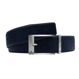 Dark Blue Db Icon Pattern Embossed Leather Belt With Silver Classic Prong Buckle