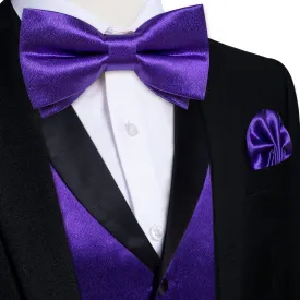 DiBanGu Tuxedo Vest Dark Purple Solid Silk Mens Shawl Collar Dress Vest and Bow Tie Set