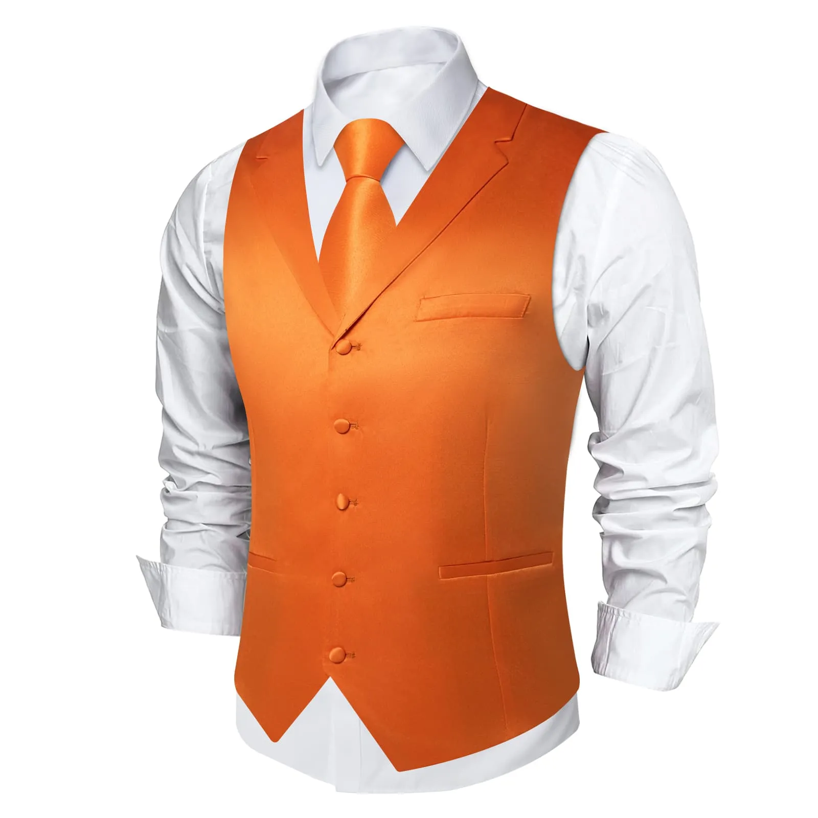 DiBanGu Tuxedo Waistcoat Deep Carrot Orange Solid Notched Collar Mens Business Casual Vest