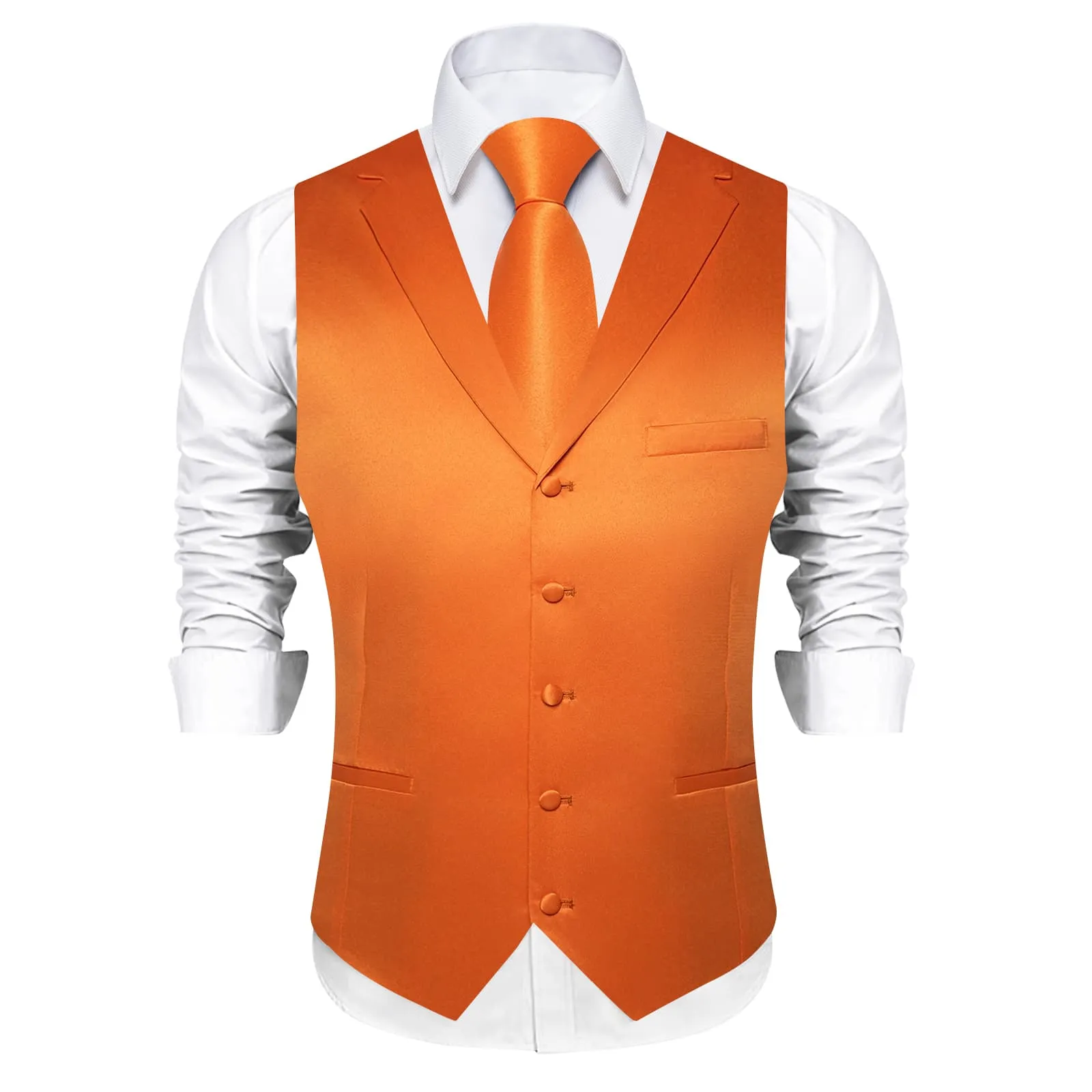 DiBanGu Tuxedo Waistcoat Deep Carrot Orange Solid Notched Collar Mens Business Casual Vest