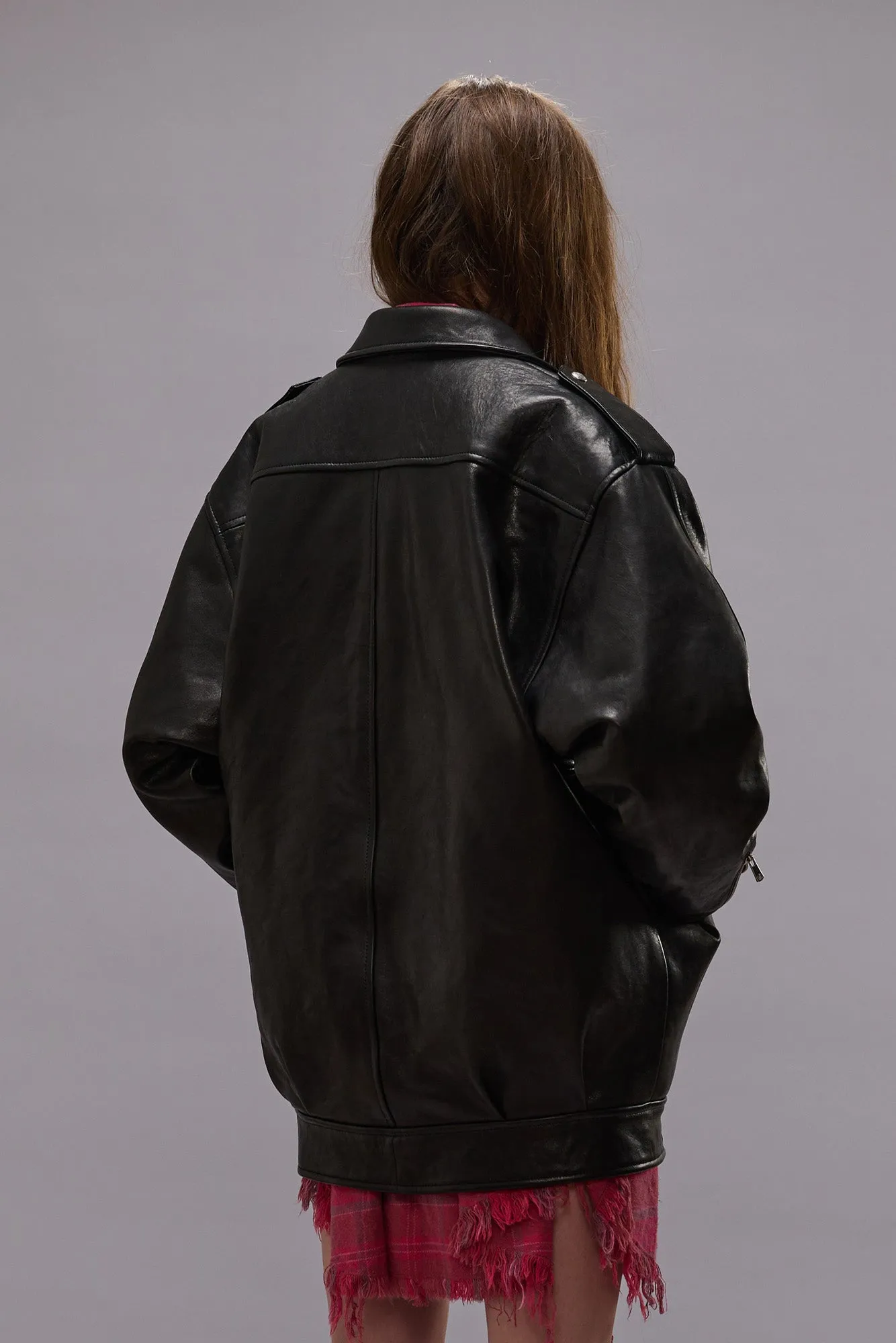 ELONGATED MOTORCYCLE JACKET - BLACK