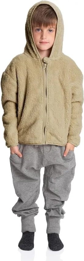 Forest Explorer: Boys Olive Sherpa Jacket - Soft Zip-Up Comfort for Kids & Toddler Adventures