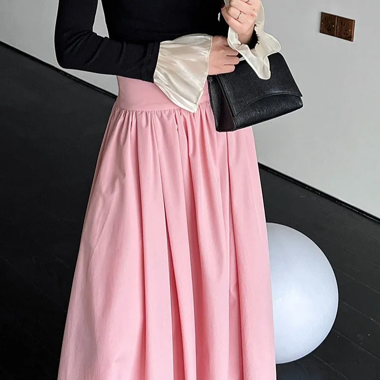 French Pink Swing A-Line Pleated Skirt