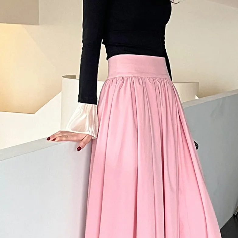 French Pink Swing A-Line Pleated Skirt