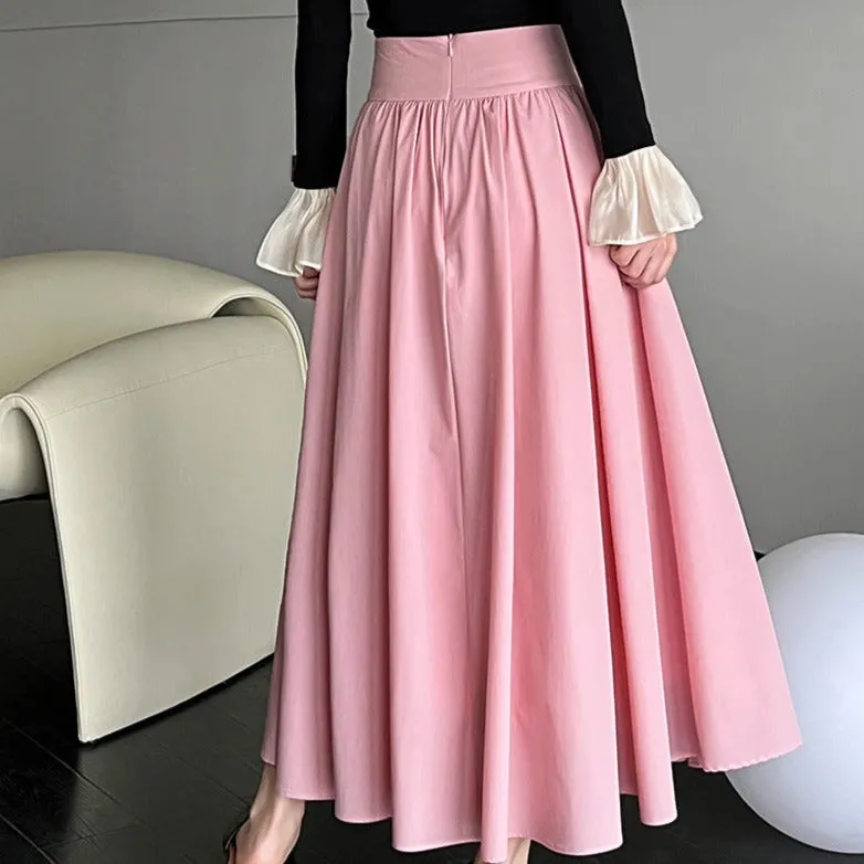 French Pink Swing A-Line Pleated Skirt