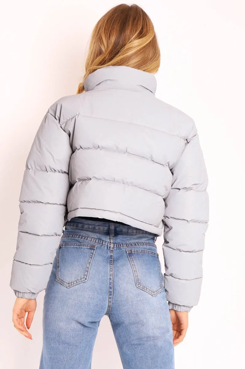 Grey Padded Cropped Puffer Coat - Cameo