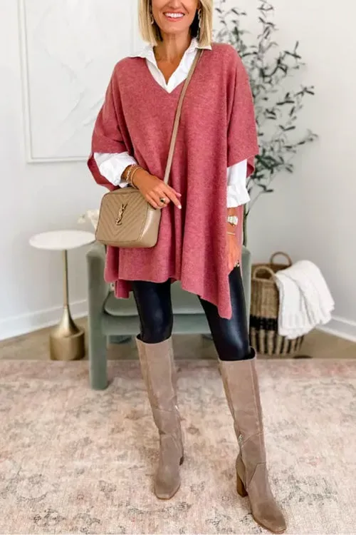 iForgirls V Neck Loose Fit Solid Poncho Sweater