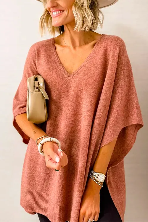 iForgirls V Neck Loose Fit Solid Poncho Sweater