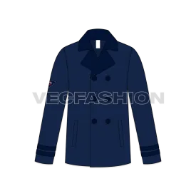 Mens Classic Navy Blue Pea Vector Coat