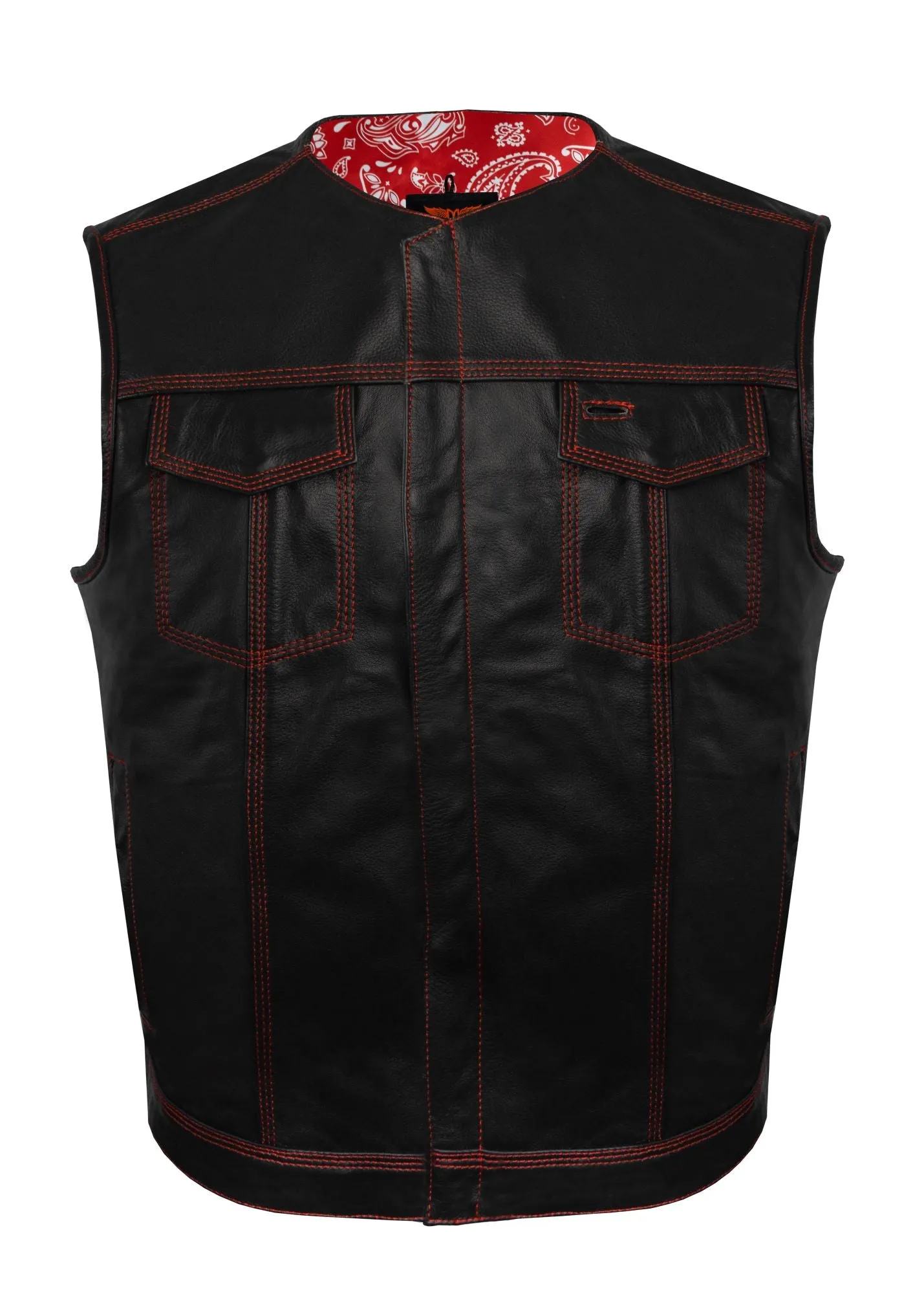 Mens SOA Vest Red Thred Club Vest, Conceal Carry Pockets, Red Paisley Lining