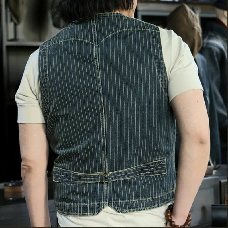 Men's Striped Denim Vest - Slim Fit Western Classic Style